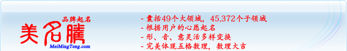 49個大領(lǐng)域，45,372個子領(lǐng)域；根據(jù)用戶的心愿起名；形，音，意靈活變換；完美體現(xiàn)五格數(shù)理